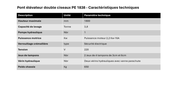 caracteristiques-techniques-pont-elevateur-double-ciseaux